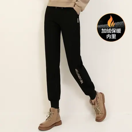 韩潮袭人松紧腰刺绣加绒休闲卫裤女冬季新款哈伦束脚运动裤子图片