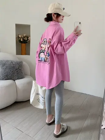 设计感立体卡通糖果色衬衫女2023年新款秋季宽松休闲BF风衬衣外套图片