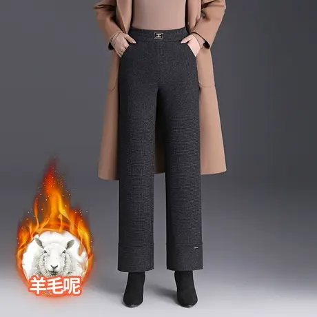 羊毛呢窄版阔腿裤女2023秋冬新款小个子高腰显瘦大码宽松休闲长裤商品大图