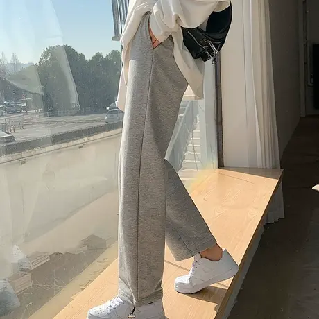 灰色运动裤女宽松束脚裤春秋显瘦百搭2021ins潮休闲外裤商品大图
