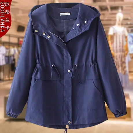 加肥加大码秋装风衣女200斤中年胖妈妈宽松时尚连帽风衣春秋外套商品大图