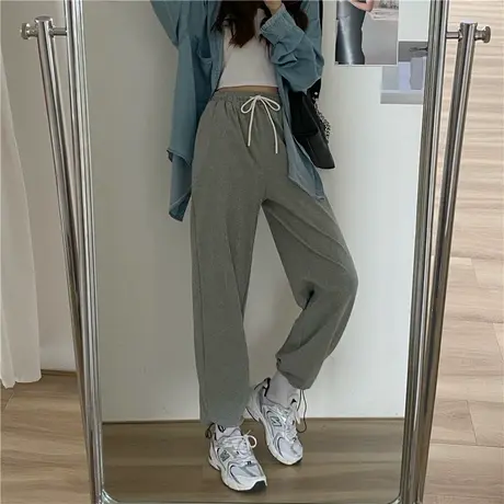 阔腿裤子女春秋宽松小个子卫裤高腰显瘦直筒垂感休闲运动裤潮ins图片