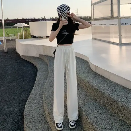 泡芙格阔腿裤女夏季薄款高腰垂感2023年新款小个子宽松休闲直筒裤图片
