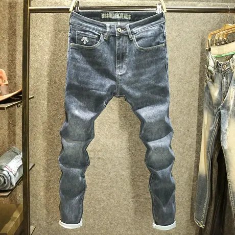 2024春季新款牛仔裤男修身弹力小脚裤蓝黑色简约显瘦百搭水洗长裤商品大图