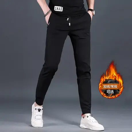 黑色裤子男款夏季薄款休闲裤2025新款修身束脚抽绳男士运动裤卫裤图片