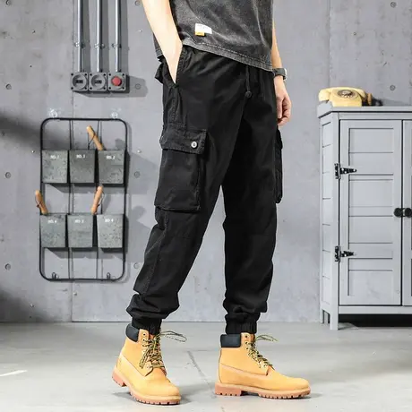 百搭男士休闲工装裤美式多口袋宽松直筒复古夏季长裤纯色束脚男裤商品大图