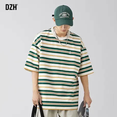 美式条纹t恤男潮牌重磅夏季半袖宽松男装2023年新款男士短袖百搭商品大图