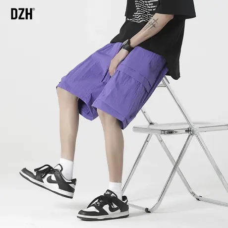 紫色短裤男士夏季速干裤男款工装裤子宽松潮牌五分裤男薄款大裤衩商品大图