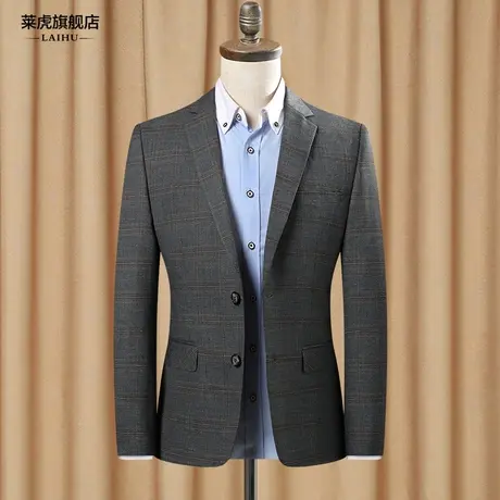 2020春季新款中年商务格子小西服上衣男修身韩版休闲西装外套男薄商品大图