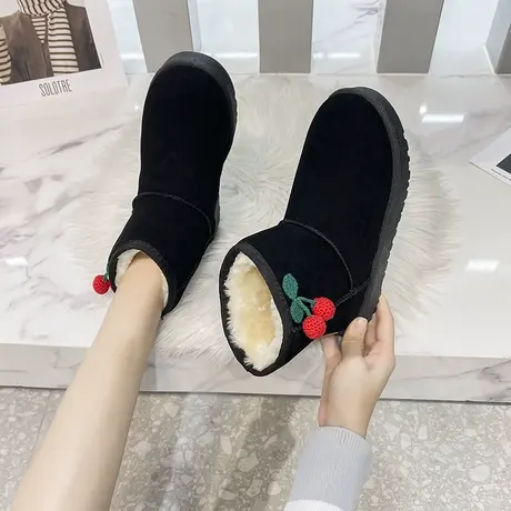 韩版冬季萌系卡通雪地靴女短筒学生短靴可爱樱桃2023加厚靴子棉鞋商品大图