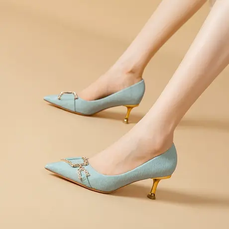 设计感小众尖头浅口水钻高跟鞋女细跟2024年春季新款性感职业单鞋商品大图