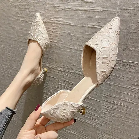 法式高跟鞋女细跟小香风2024年新款夏季中空名媛气质低跟包头凉鞋商品大图