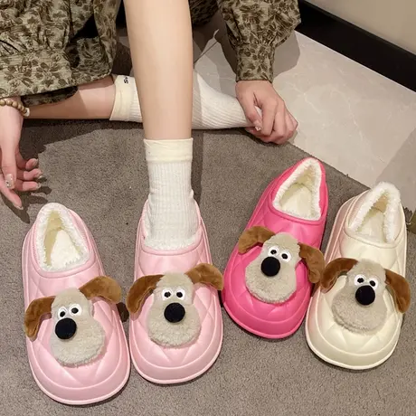卡通棉拖鞋女冬季2023新款室内家居厚底防滑保暖包跟月子棉鞋外穿商品大图