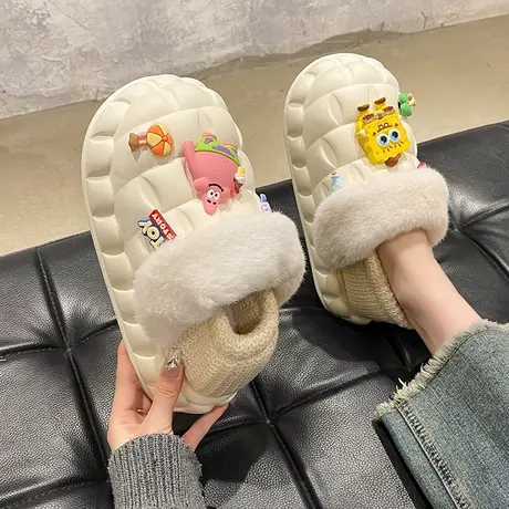 2024新款棉拖鞋女室内外穿卡通可爱防滑厚底加绒保暖包跟防水棉鞋商品大图