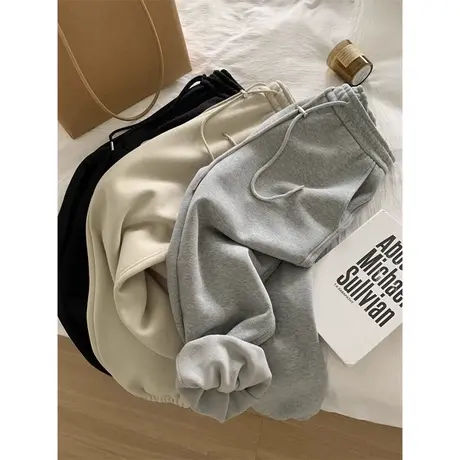 ins超火保暖哈伦束脚卫裤女冬季高腰宽松加绒加厚BF风阔腿休闲裤图片