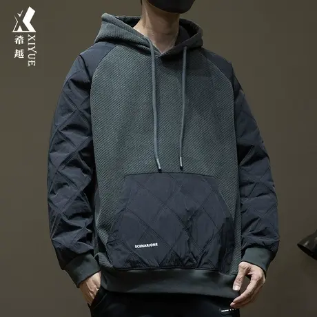 希越冬季重磅新款连帽卫衣潮牌美式加绒加厚男士外套宽松大码T恤商品大图