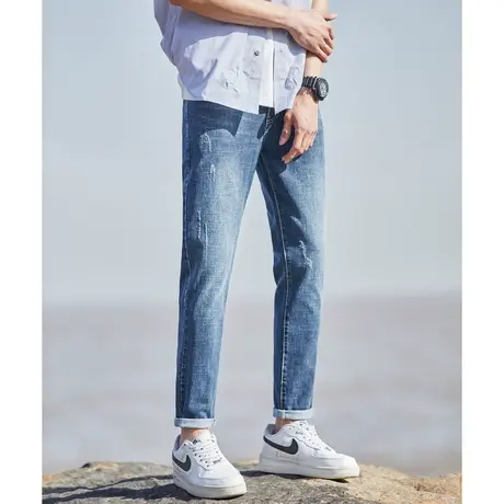 唐狮24春季新款牛仔裤男直筒修身弹力小脚裤时尚百搭个性潮流图片