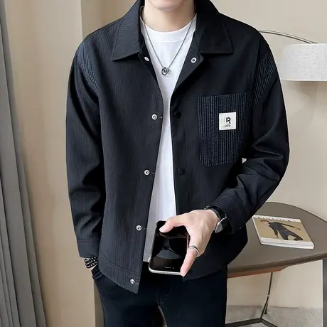 工装外套男春秋季2023新款潮牌INS翻领个性夹克潮流宽松上衣秋装商品大图