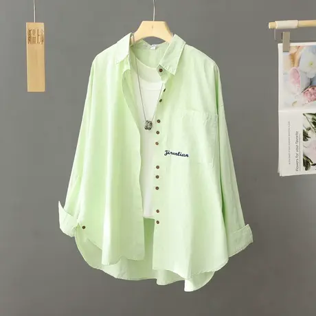 法式设计感小众绿色衬衫外套女装春秋款高级感衬衣中长款上衣开衫商品大图