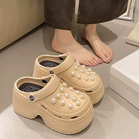 超跟高洞洞鞋女夏季外穿新款防滑防臭软底EVA轻便沙滩海边凉拖鞋图片