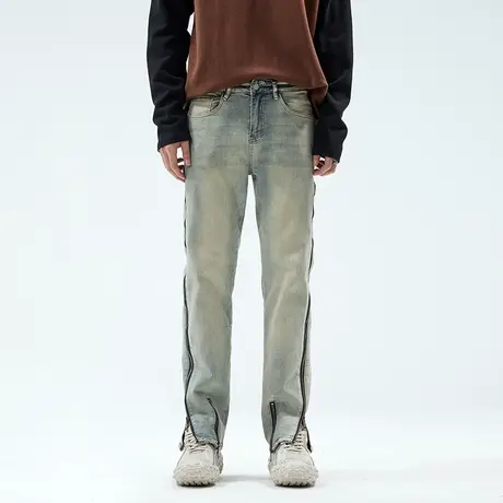 美式复古牛仔裤男潮牌春秋季新款休闲高个子加长版大码直筒裤子商品大图