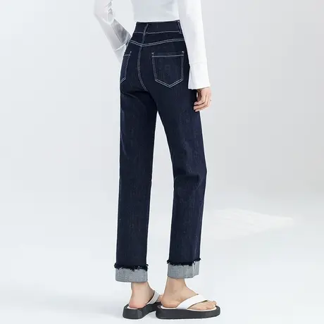 翻边直筒牛仔裤女2024新款高腰烟管裤九分裤高端法棍裤小个子裤子商品大图