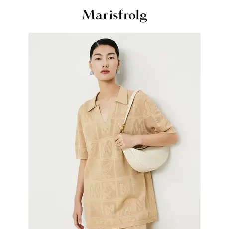 【商场同款】玛丝菲尔2023年夏季新款沙杏色时尚logo宽松针织衫图片