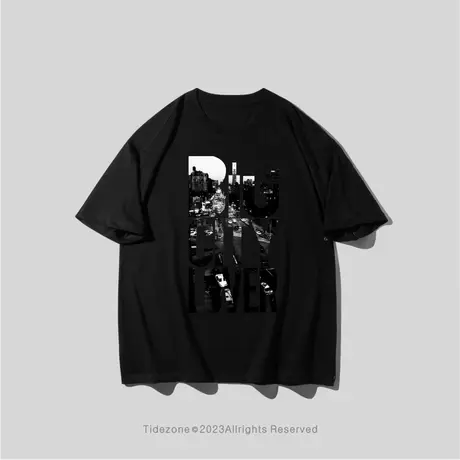 Ohlyah潮牌简约印花短袖T恤男女宽松百搭ins休闲圆领情侣打底上衣图片