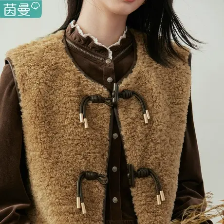 【大秀同款】复古仿羊羔毛马甲女2024年秋季女装新款牛角扣厚上衣图片