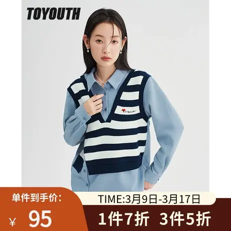 TOYOUTH初语衬衫女2022冬季新款条纹衬衫假两件开叉上衣商品大图