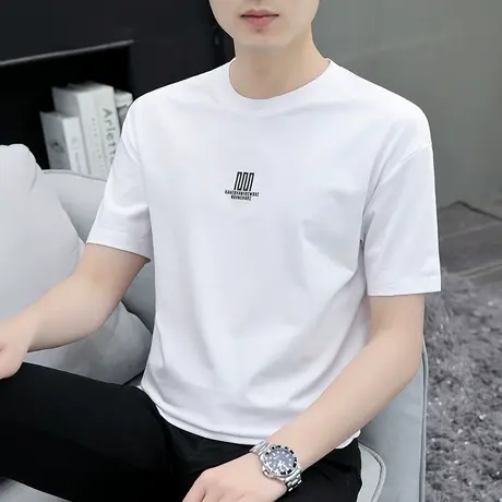 夏季新款男士t恤上衣短袖宽松百搭简约半袖韩版潮流圆领体恤衣服商品大图