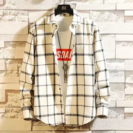 春秋季格子衬衫男韩版潮流休闲男士长袖衬衣学生港风日系外套寸衫商品大图