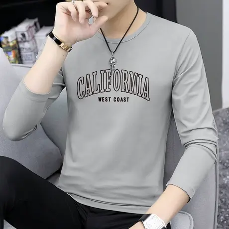 莫代尔棉长袖t恤男装2023新款秋季潮流内搭打底衫体恤圆领上衣服商品大图