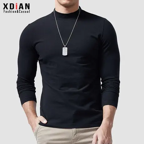 德绒半高领打底衫男长袖t恤修身秋冬季加绒加厚保暖中领内搭秋衣商品大图