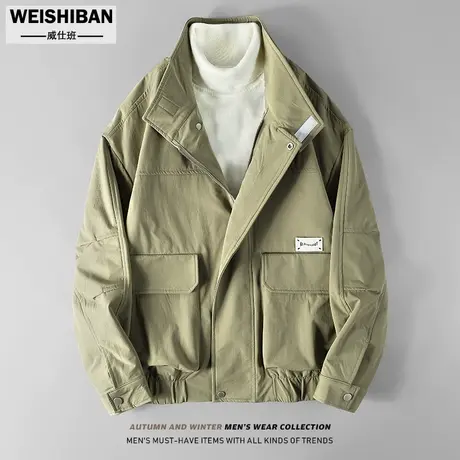 美式休闲立领工装夹克男2023年新款潮流高级感飞行员时尚百搭外套商品大图
