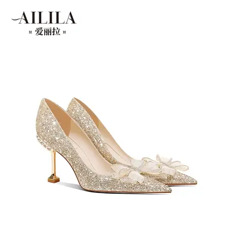 爱丽拉香槟色水晶婚鞋女2023新款禾秀主婚纱两穿新娘高跟鞋不累脚商品大图