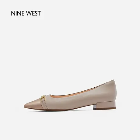 Nine West/玖熙法式尖头小跟鞋女2023年秋季新款通勤拼接牛皮单鞋商品大图