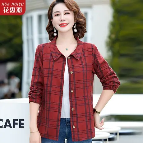 妈妈纯棉衬衫中老年春秋长袖格子衬衣女中年夏装秋装外套女装上衣图片