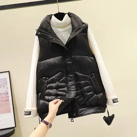 亮皮马甲女2023秋冬季外搭韩版棉背心轻薄宽松百搭羽绒棉坎肩女商品大图