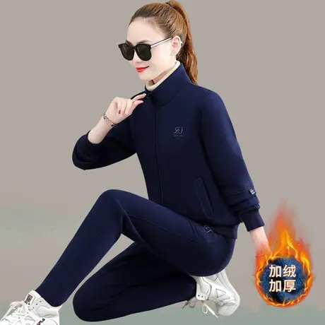 加绒中厚运动套装女士秋冬季户外时尚保暖卫衣外套休闲服两件套潮商品大图