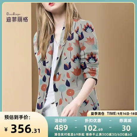 迪菲丽格秋季女装2023年新款复古印花西装外套女流行休闲宽松西服图片