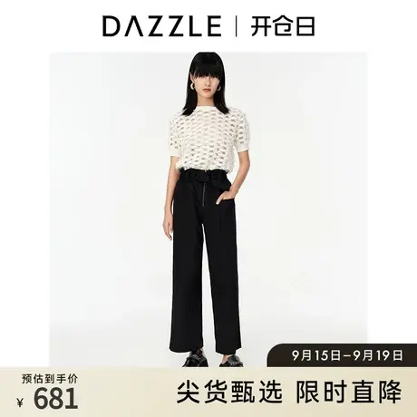 DAZZLE地素奥莱 春夏黑色高腰系带花苞直筒休闲裤裤子长裤女图片