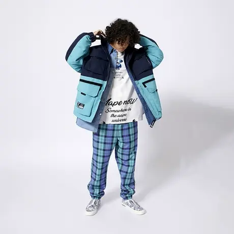 Aape旗舰店男装秋冬猿颜字母印花双面穿格纹束脚长裤6790XXH商品大图