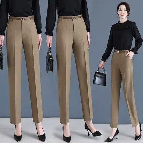 卡其色西装裤女2023春秋小个子裤子高腰直筒裤职业九分萝卜烟管裤图片