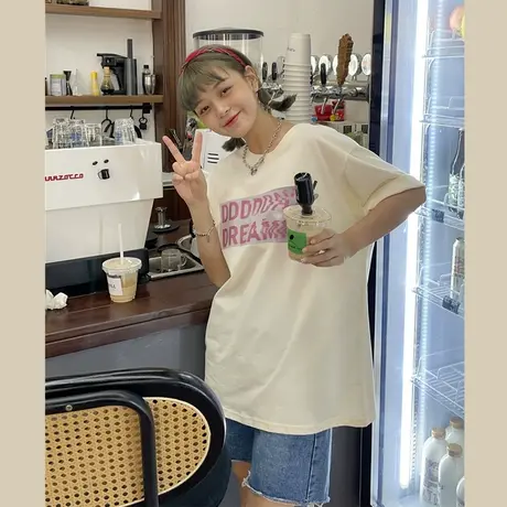 ulzzang盐系少女温柔风新款韩版宽松百搭纯棉短袖T恤上衣ins潮图片