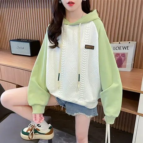 早秋连帽卫衣女2023新款春秋韩版宽松薄款撞色百搭学生小个子外套图片