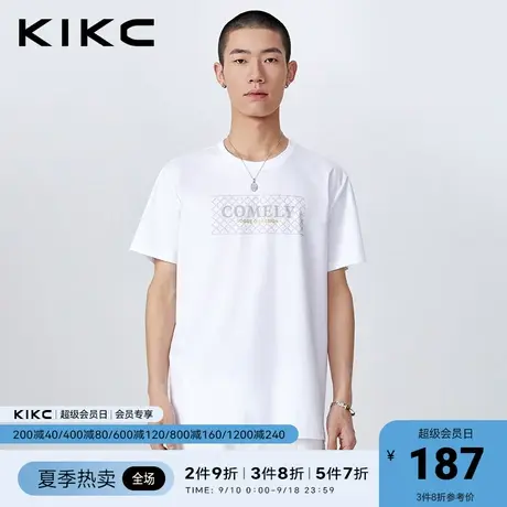 kikc白色t恤男2023春夏新款商场同款字母胶印复古烫钻休闲短袖图片