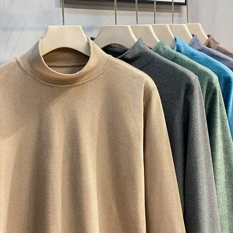 秋冬新款男士半高领加厚双面绒打底衫男 长袖中领内搭上衣韩版潮图片