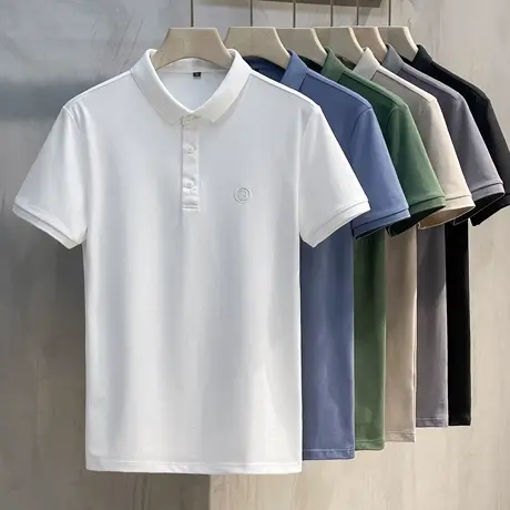 简约POLO衫男短袖T恤2023夏季潮牌纯色翻领透气网眼半袖男T恤上衣商品大图