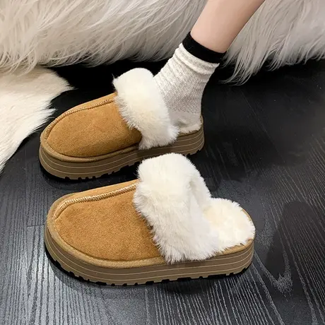网红爆款毛毛拖鞋女外穿2023年秋冬新款松糕厚底加绒包头棉拖鞋潮商品大图